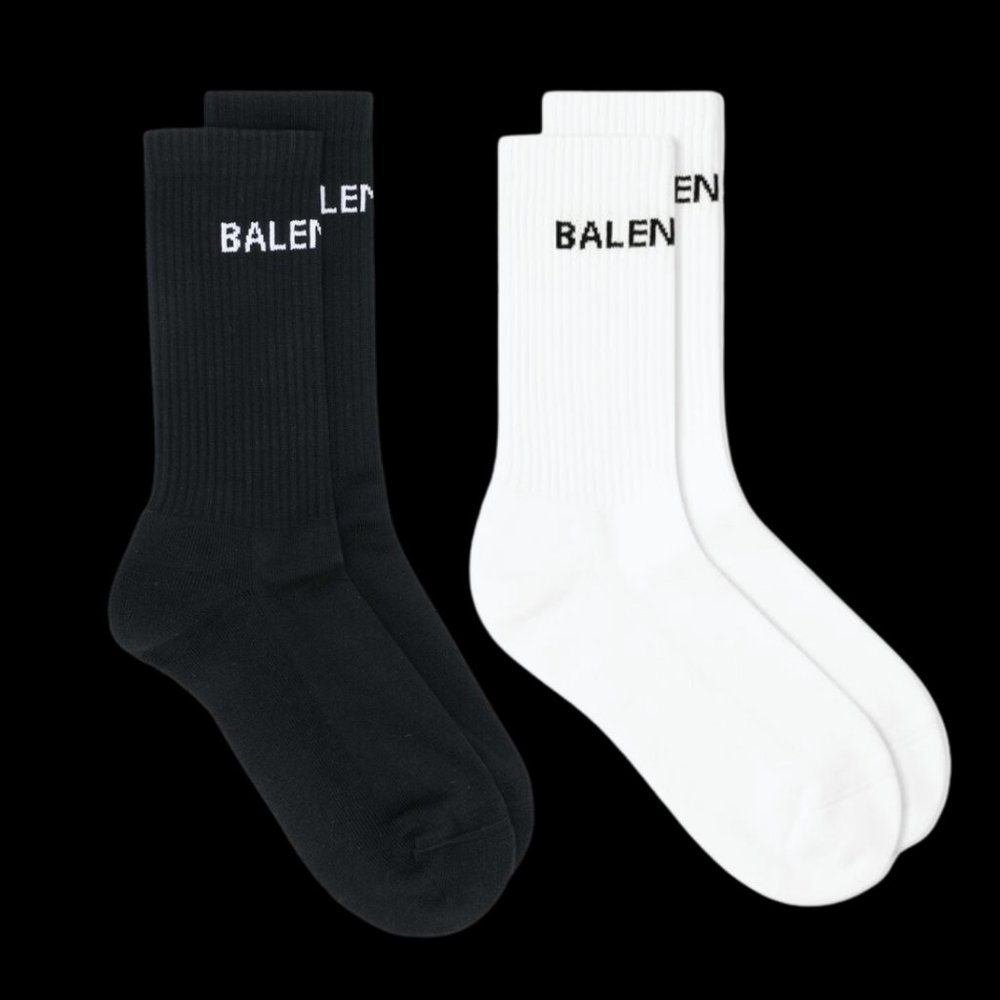 SOLD SET of 2 Balenciaga Auth Cotton Socks Black White Unisex